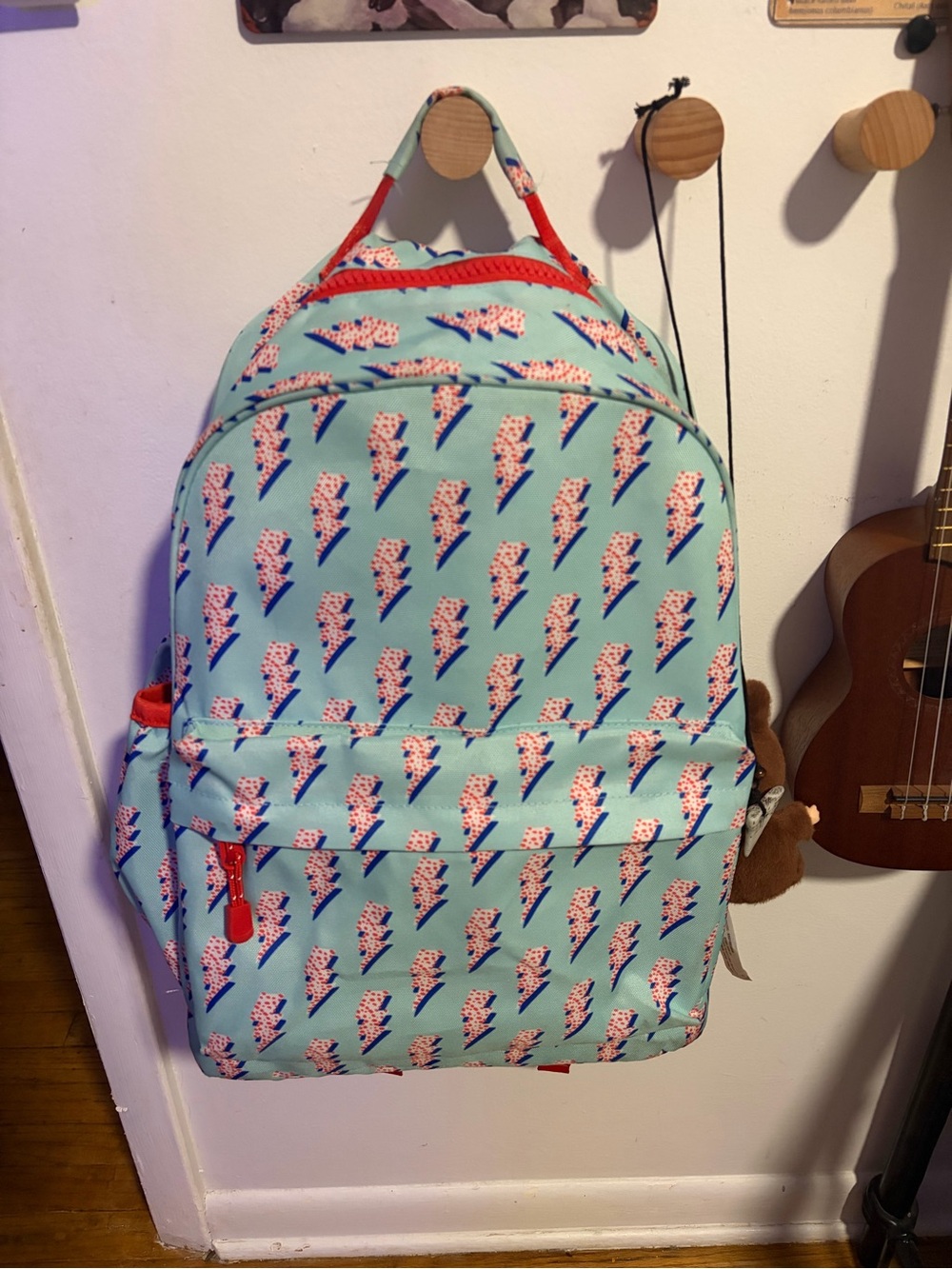 Crate&Barrel Light Blue Ice Cream Cone Kids Backpack with Red Accents